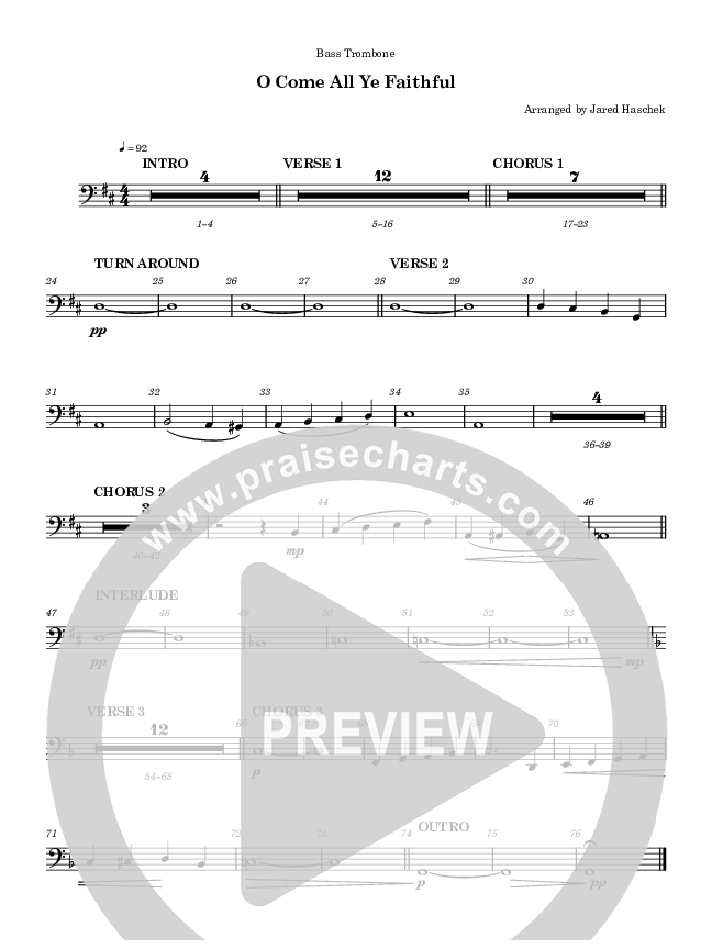 O Come All Ye Faithful Bass Trombone (Highlands Worship)