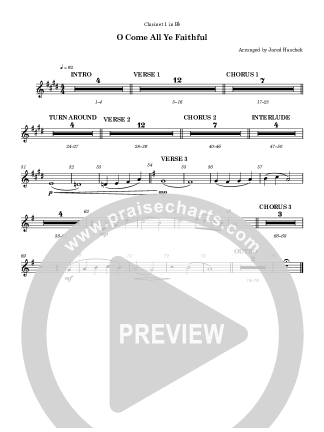 O Come All Ye Faithful Clarinet 1/2 (Highlands Worship)