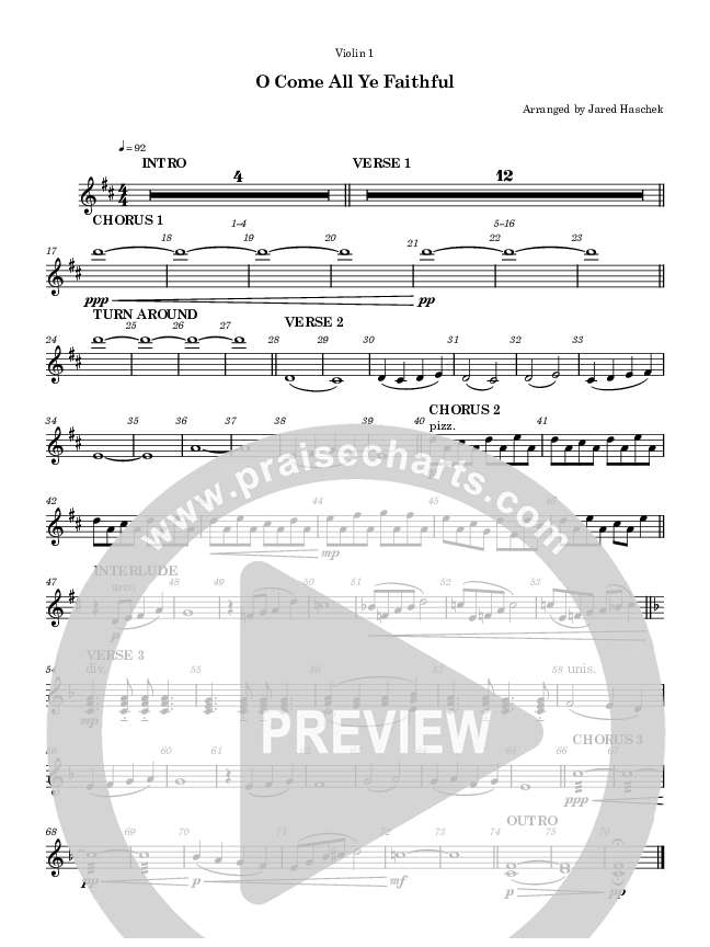 O Come All Ye Faithful Violin 1 (Highlands Worship)