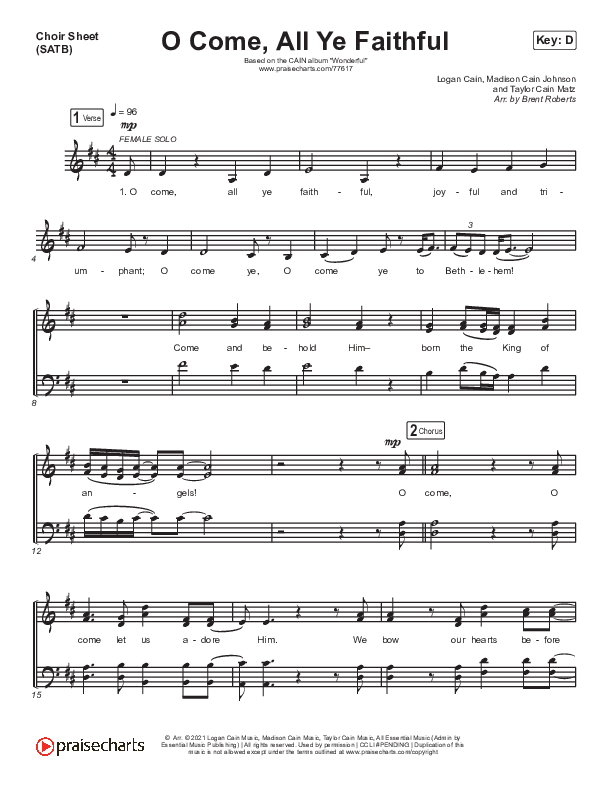 O Come All Ye Faithful Choir Sheet (SATB) (CAIN)