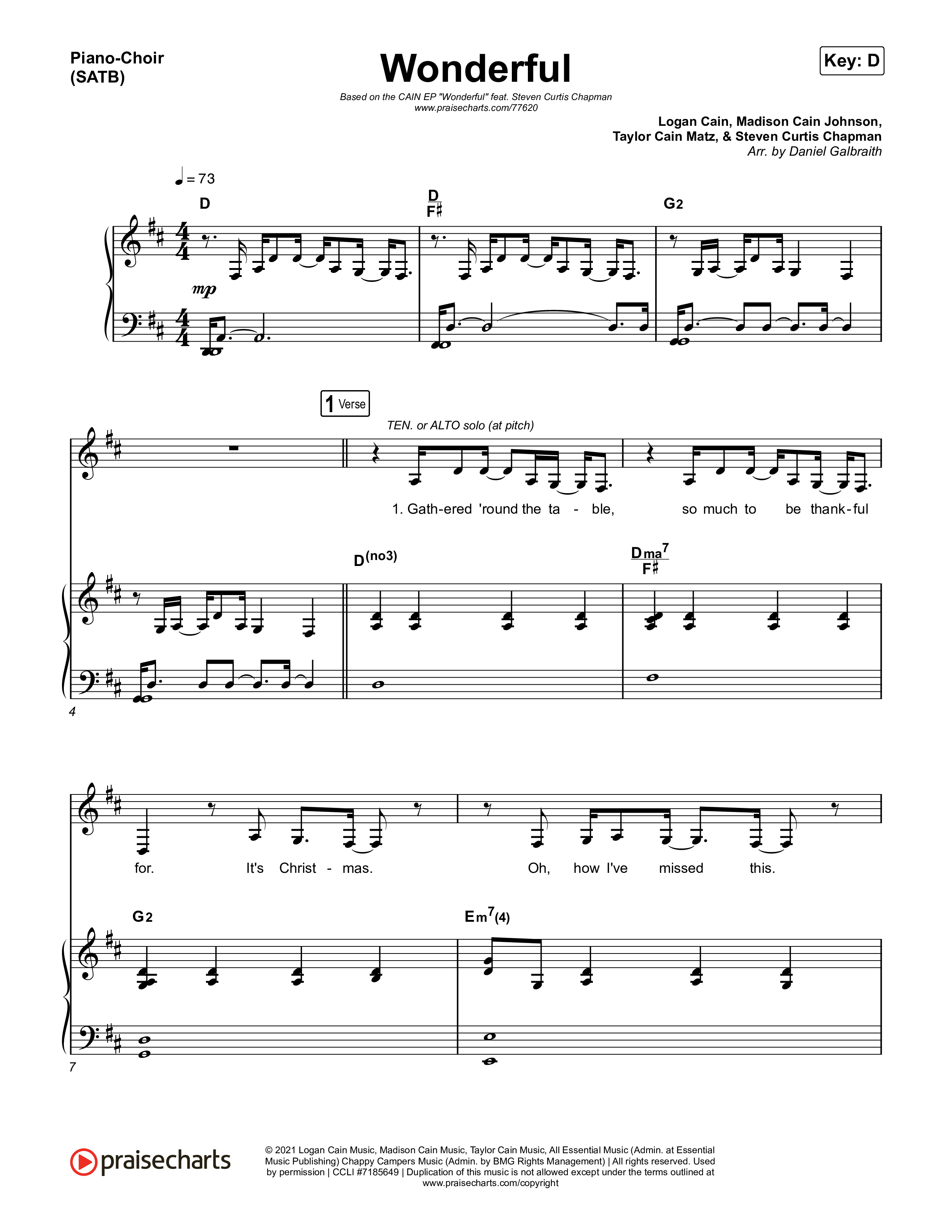 Wonderful Piano/Vocal (SATB) (CAIN)