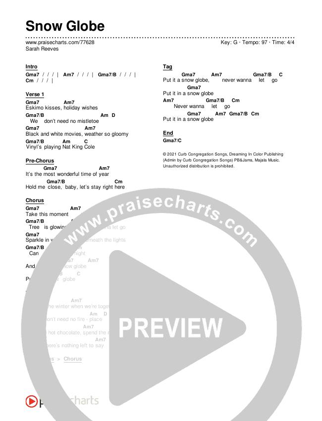 Snow Globe Chords PDF (Sarah Reeves) PraiseCharts