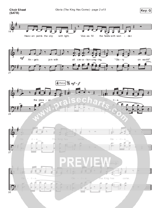 Gloria (The King Has Come) Choir Sheet (SATB) (Point Of Grace)