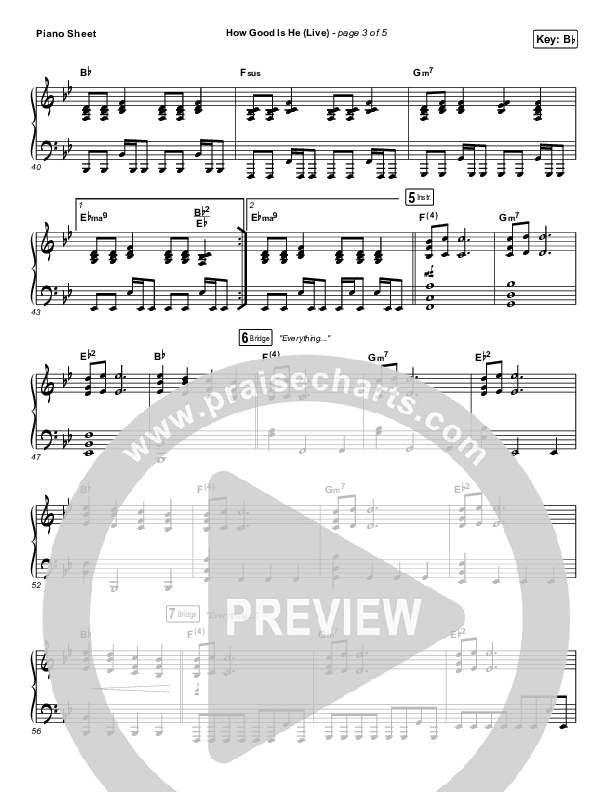 How Good Is He (Live) Piano Sheet (Vertical Worship)