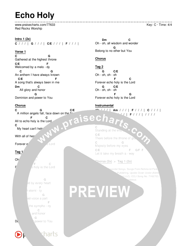 Echo Holy (In Studio) Chords & Lyrics (Red Rocks Worship)