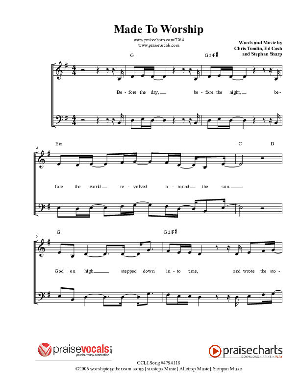 Made To Worship Lead Sheet (PraiseVocals)