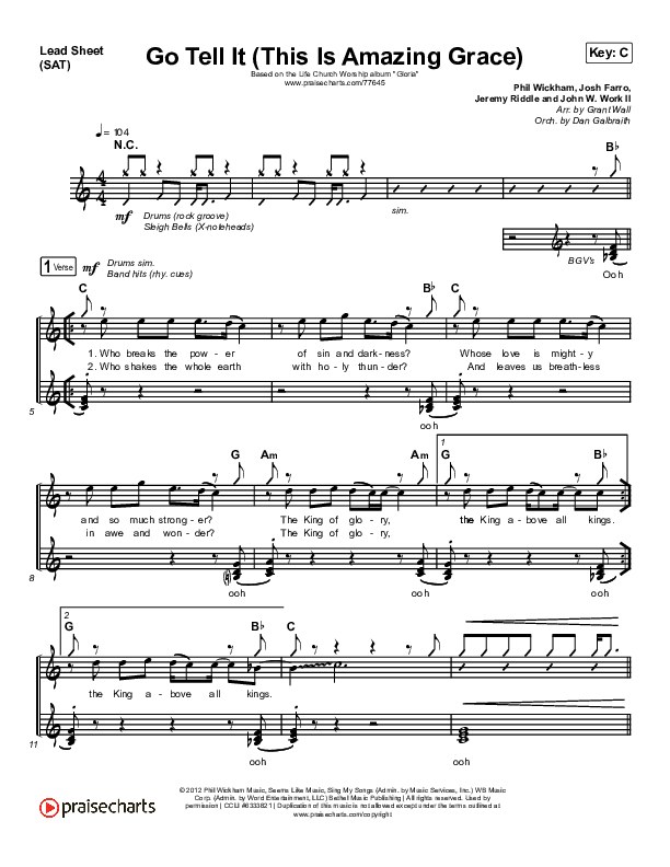 Go Tell It (This Is Amazing Grace) Lead Sheet (SAT) (Life.Church Worship)