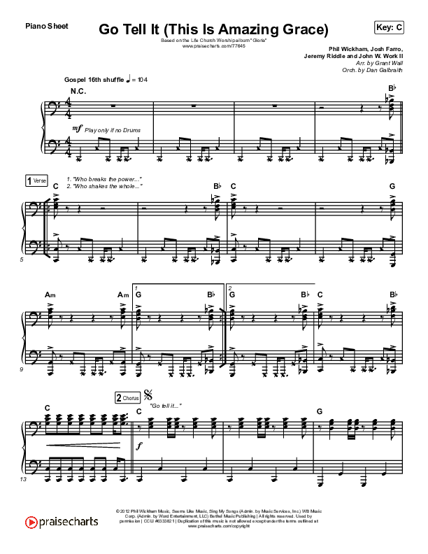 Go Tell It (This Is Amazing Grace) Piano Sheet (Life.Church Worship)