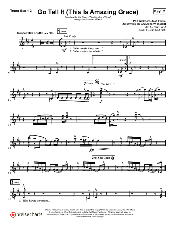 Go Tell It (This Is Amazing Grace) Tenor Sax 1/2 (Life.Church Worship)