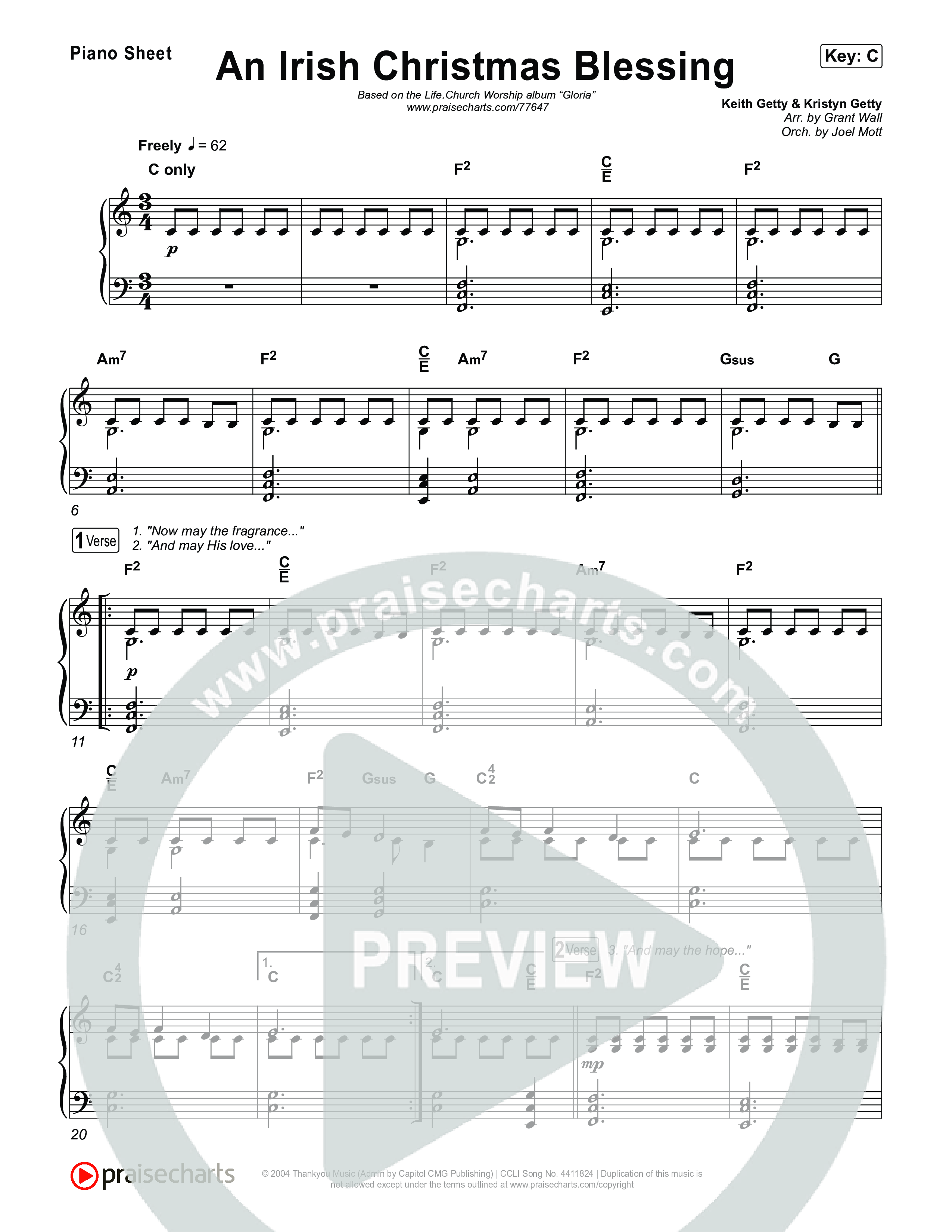 An Irish Christmas Blessing Piano Sheet (Life.Church Worship)