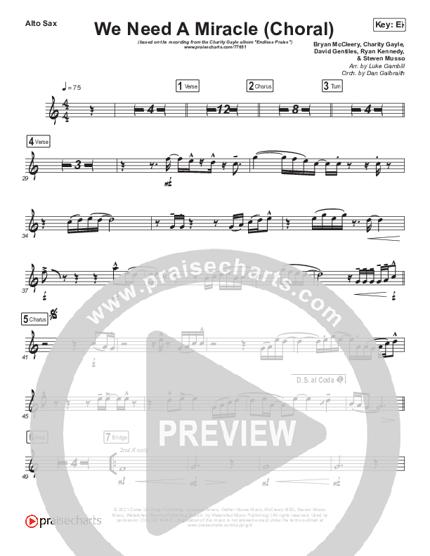 We Need A Miracle (Choral Anthem SATB) Alto Sax (Charity Gayle / Arr. Luke Gambill)