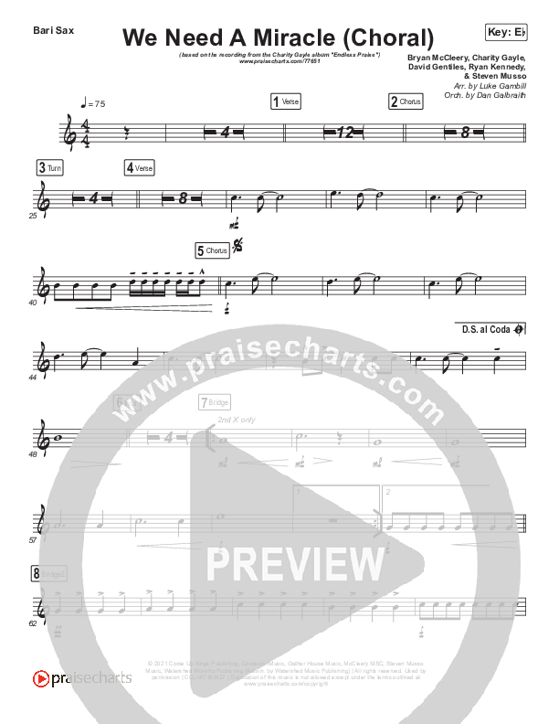 We Need A Miracle (Choral Anthem SATB) Bari Sax (Charity Gayle / Arr. Luke Gambill)