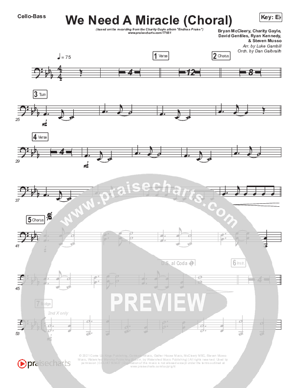 We Need A Miracle (Choral Anthem SATB) Cello/Bass (Charity Gayle / Arr. Luke Gambill)