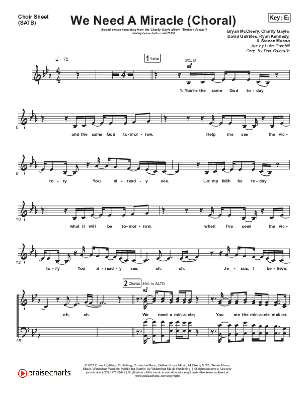 We Need A Miracle (Choral Anthem SATB) Choir Vocals (SATB) (Charity Gayle / Arr. Luke Gambill)