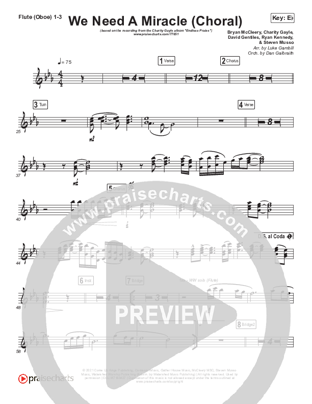 We Need A Miracle (Choral Anthem SATB) Flute/Oboe 1/2/3 (Charity Gayle / Arr. Luke Gambill)