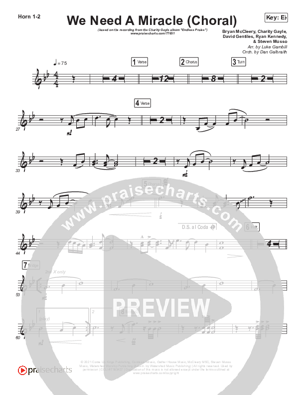 We Need A Miracle (Choral Anthem SATB) French Horn 1/2 (Charity Gayle / Arr. Luke Gambill)