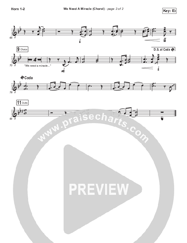 We Need A Miracle (Choral Anthem) French Horn 1/2 (PraiseCharts Choral / Arr. Luke Gambill / Charity Gayle)