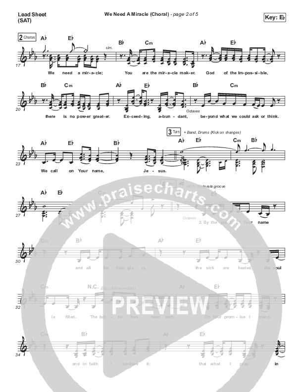 We Need A Miracle (Choral Anthem SATB) Lead Sheet (SAT) (Charity Gayle / Arr. Luke Gambill)