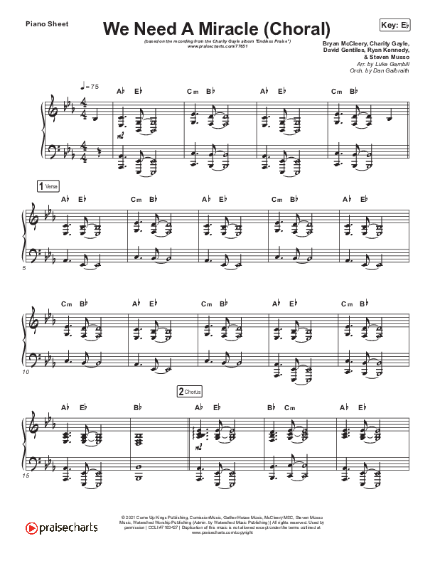 We Need A Miracle (Choral Anthem) Piano Sheet (PraiseCharts Choral / Arr. Luke Gambill / Charity Gayle)