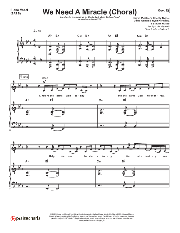We Need A Miracle (Choral Anthem SATB) Piano/Vocal Pack (Charity Gayle / Arr. Luke Gambill)