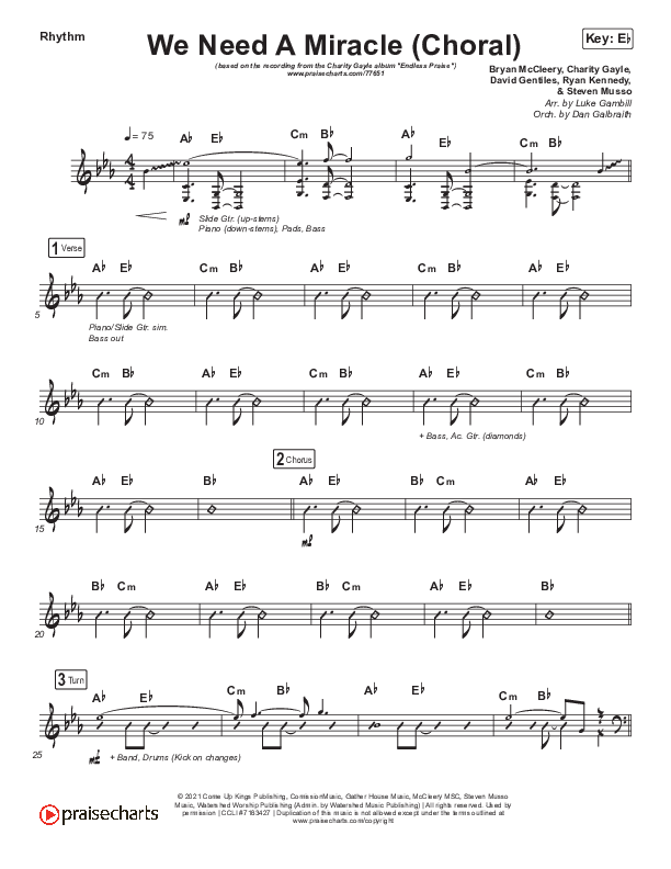 We Need A Miracle (Choral Anthem SATB) Rhythm Chart (Charity Gayle / Arr. Luke Gambill)