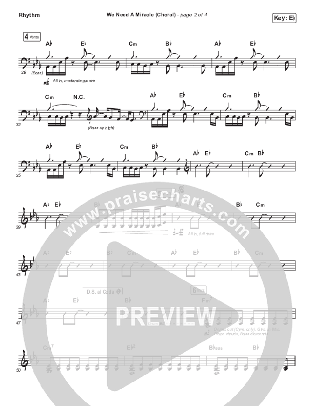 We Need A Miracle (Choral Anthem) Rhythm Chart (PraiseCharts Choral / Arr. Luke Gambill / Charity Gayle)