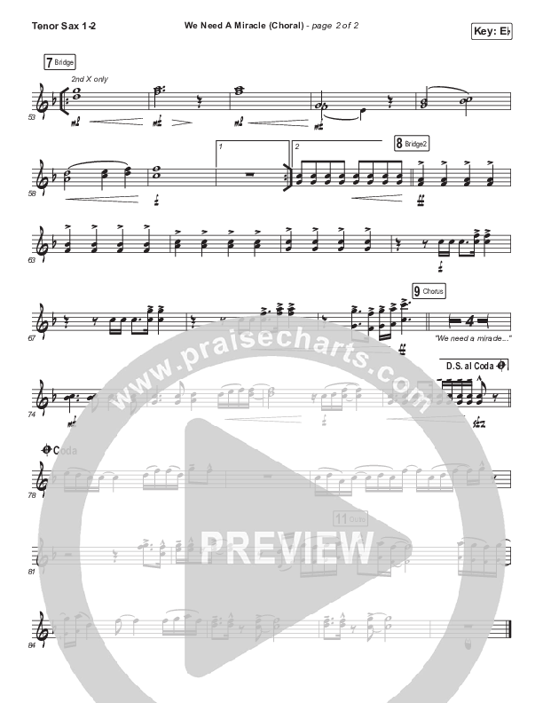We Need A Miracle (Choral Anthem) Tenor Sax 1/2 (PraiseCharts Choral / Arr. Luke Gambill / Charity Gayle)