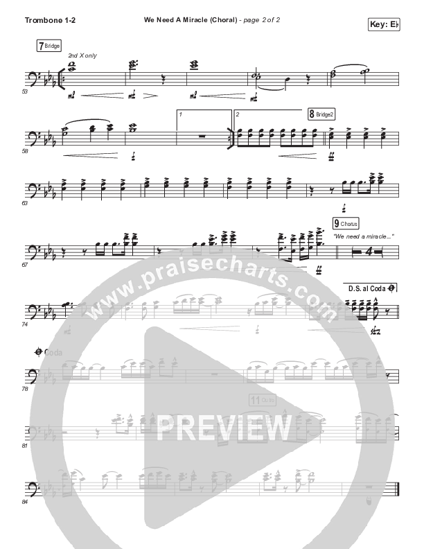 We Need A Miracle (Choral Anthem SATB) Trombone 1/2 (Charity Gayle / Arr. Luke Gambill)