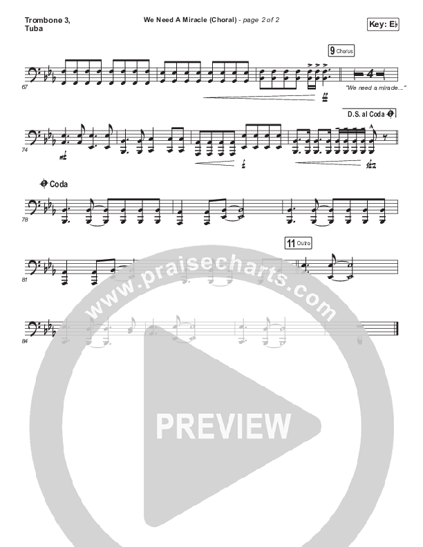 We Need A Miracle (Choral Anthem SATB) Trombone 3/Tuba (Charity Gayle / Arr. Luke Gambill)