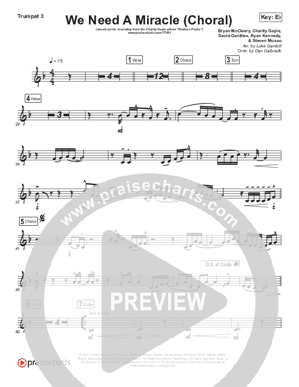We Need A Miracle (Choral Anthem SATB) Trumpet 3 (Charity Gayle / Arr. Luke Gambill)
