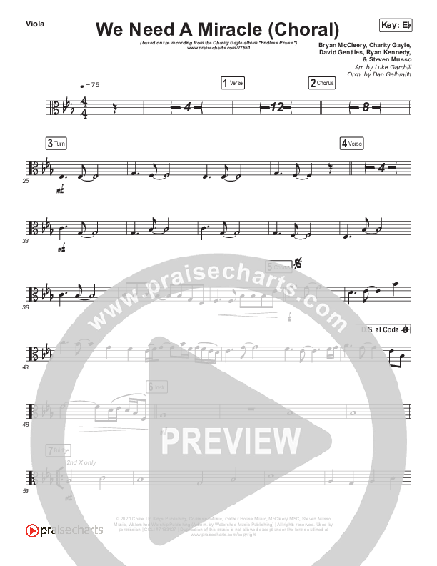 We Need A Miracle (Choral Anthem SATB) Viola (Charity Gayle / Arr. Luke Gambill)