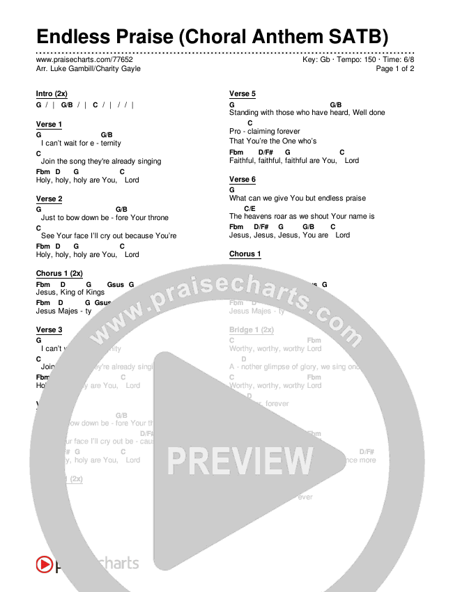 Endless Praise (Choral Anthem SATB) Chords & Lyrics (Arr. Luke Gambill / Charity Gayle)