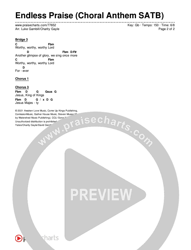 Endless Praise (Choral Anthem SATB) Chords & Lyrics (Arr. Luke Gambill / Charity Gayle)