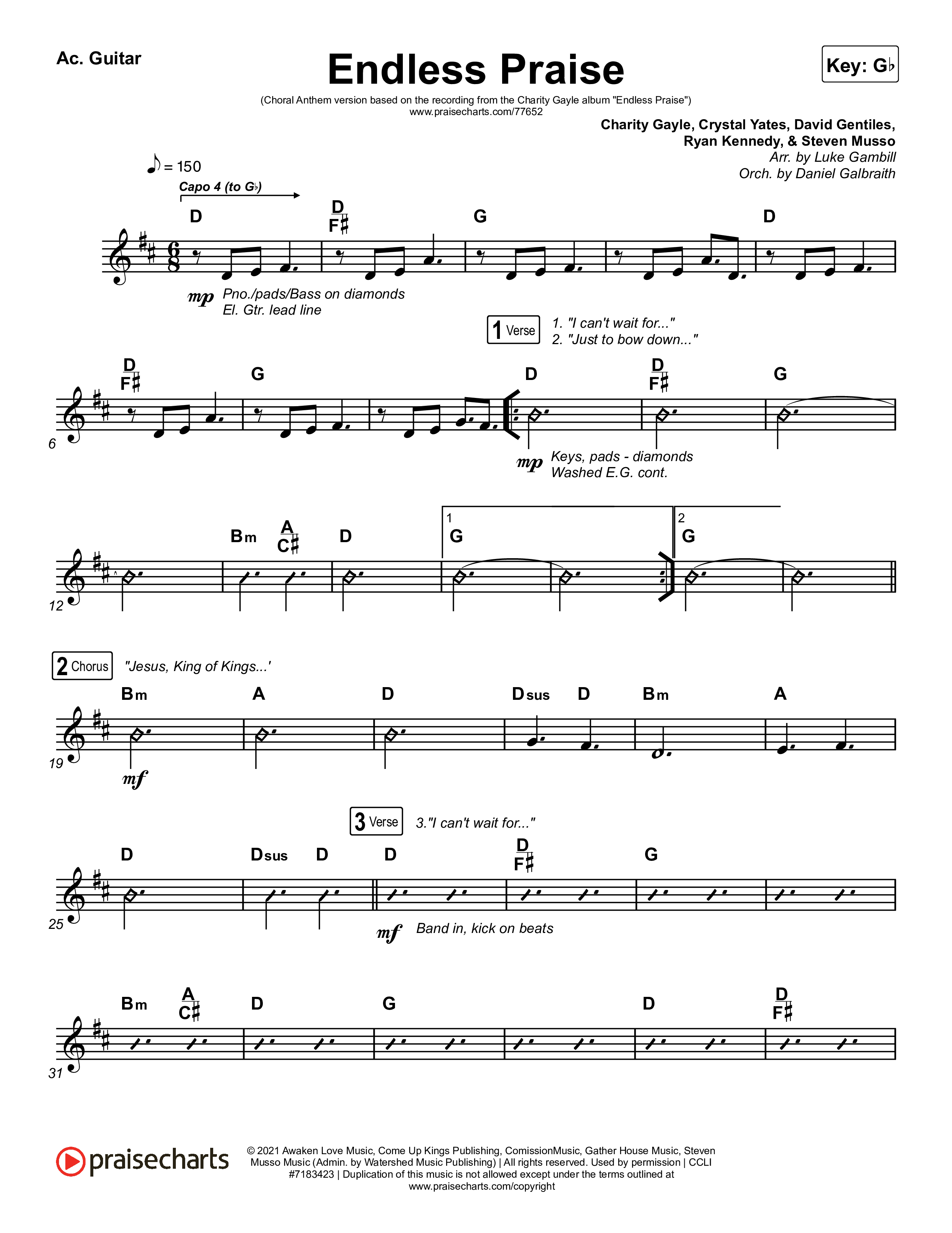 Endless Praise (Choral Anthem SATB) Acoustic Guitar (Arr. Luke Gambill / Charity Gayle)