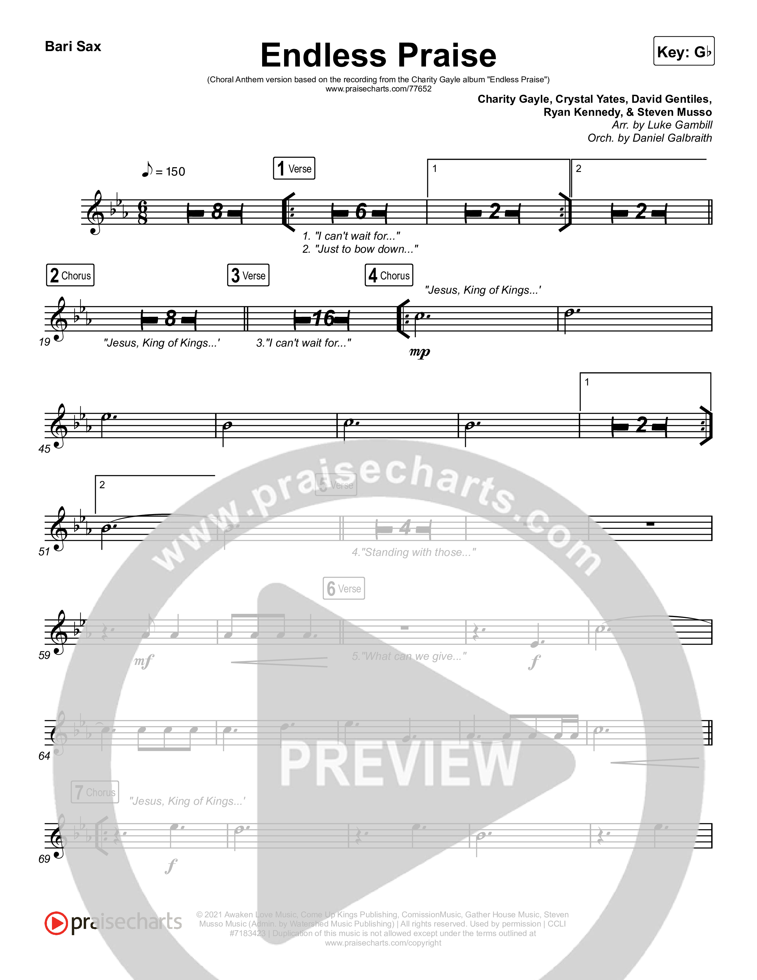Endless Praise (Choral Anthem SATB) Bari Sax (Arr. Luke Gambill / Charity Gayle)