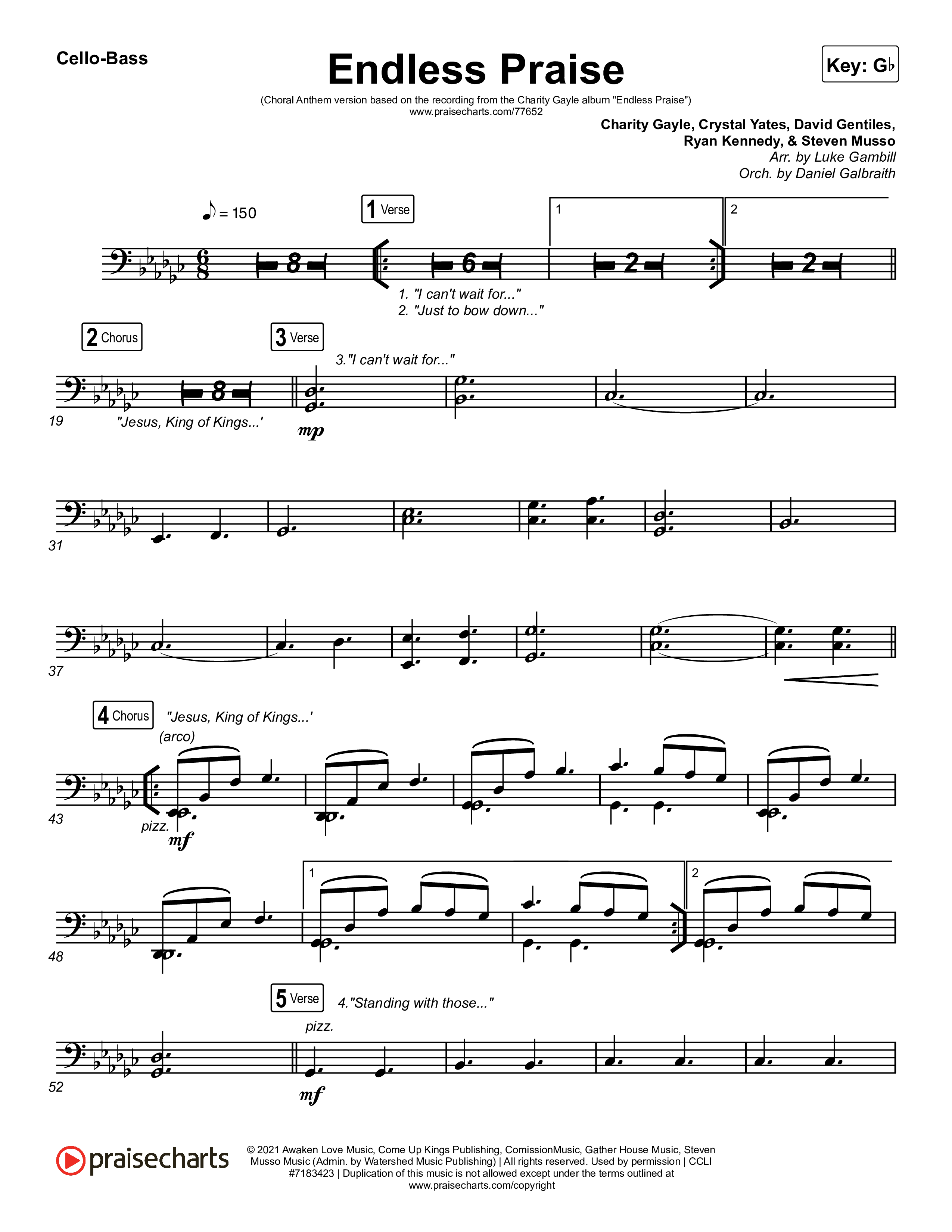 Endless Praise (Choral Anthem SATB) Cello/Bass (Arr. Luke Gambill / Charity Gayle)