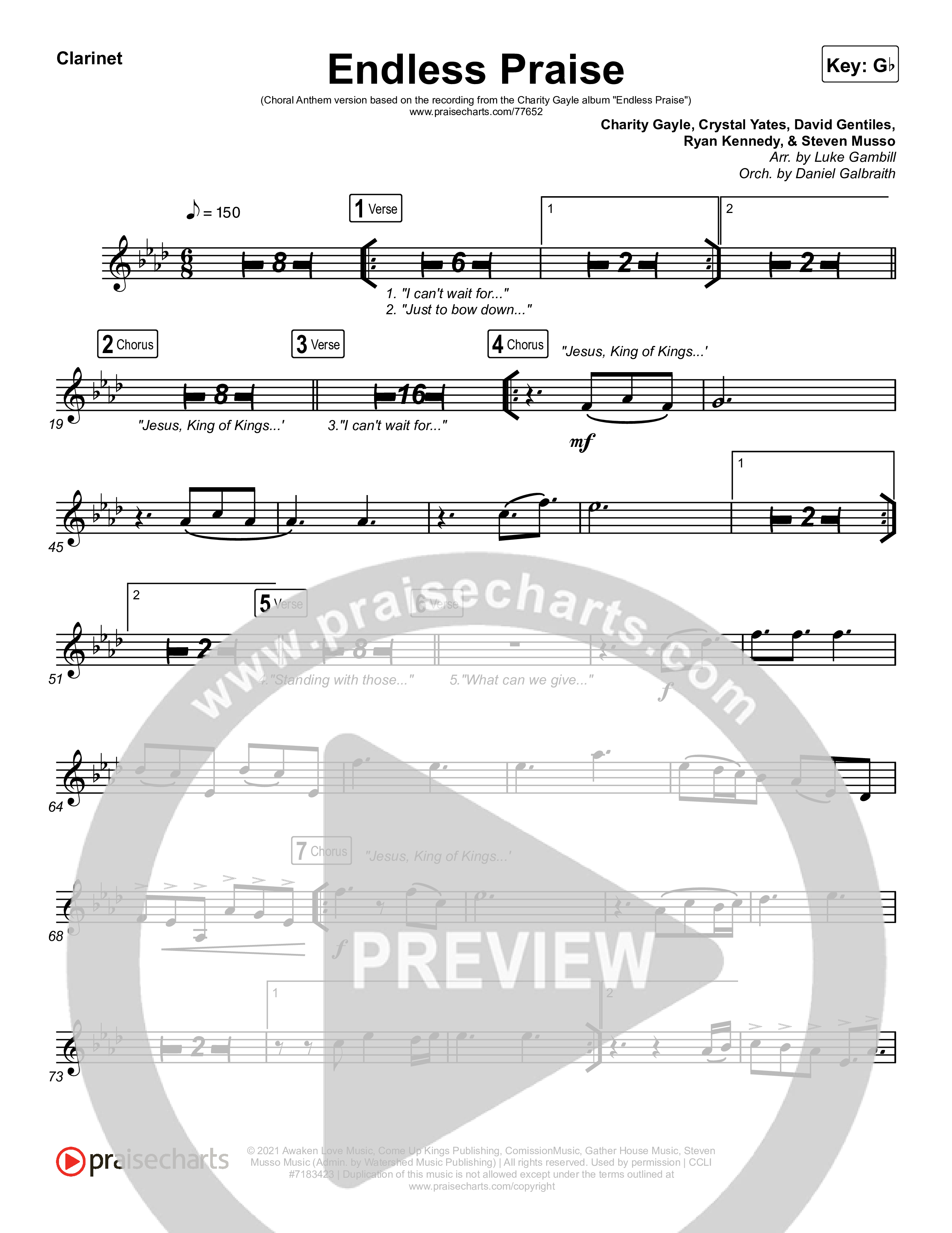 Endless Praise (Choral Anthem SATB) Clarinet 1,2 (Arr. Luke Gambill / Charity Gayle)