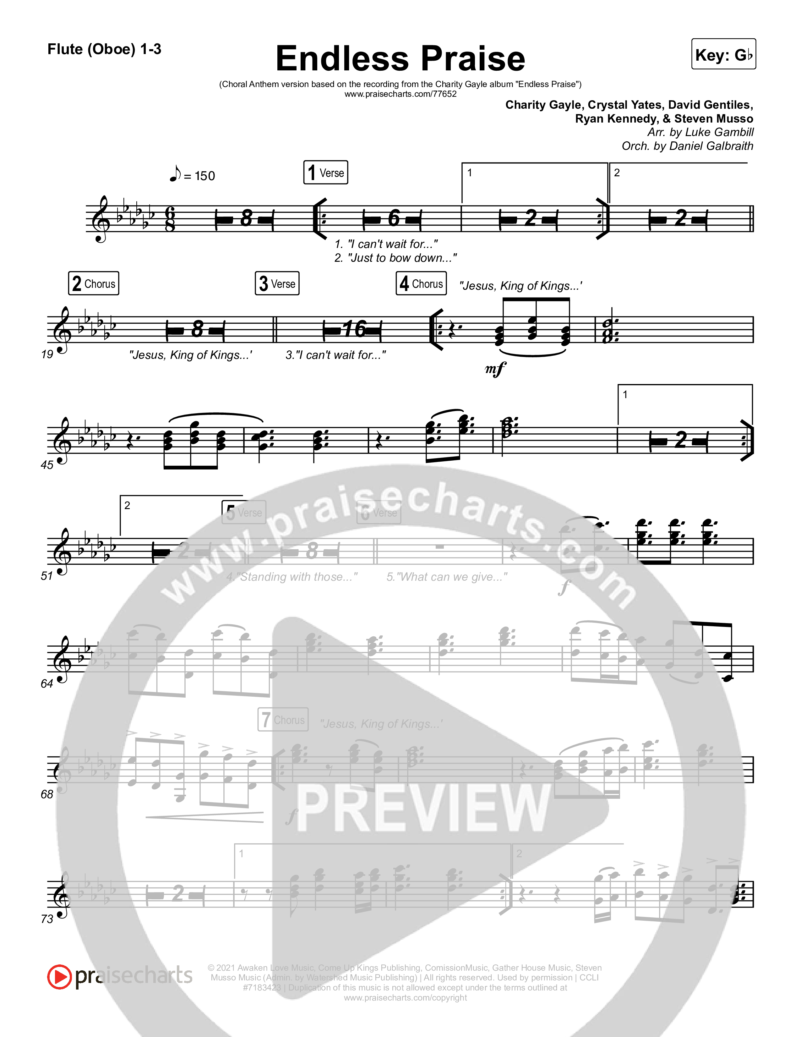 Endless Praise (Choral Anthem SATB) Flute/Oboe 1/2/3 (Arr. Luke Gambill / Charity Gayle)