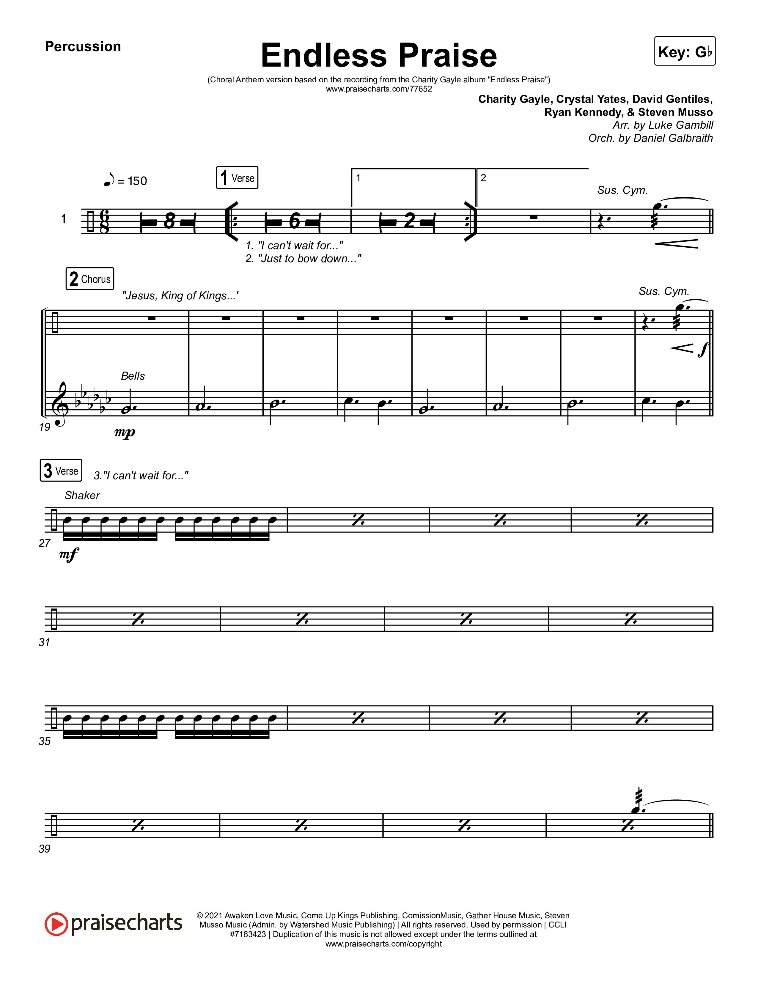 Endless Praise (Choral Anthem SATB) Percussion (Arr. Luke Gambill / Charity Gayle)