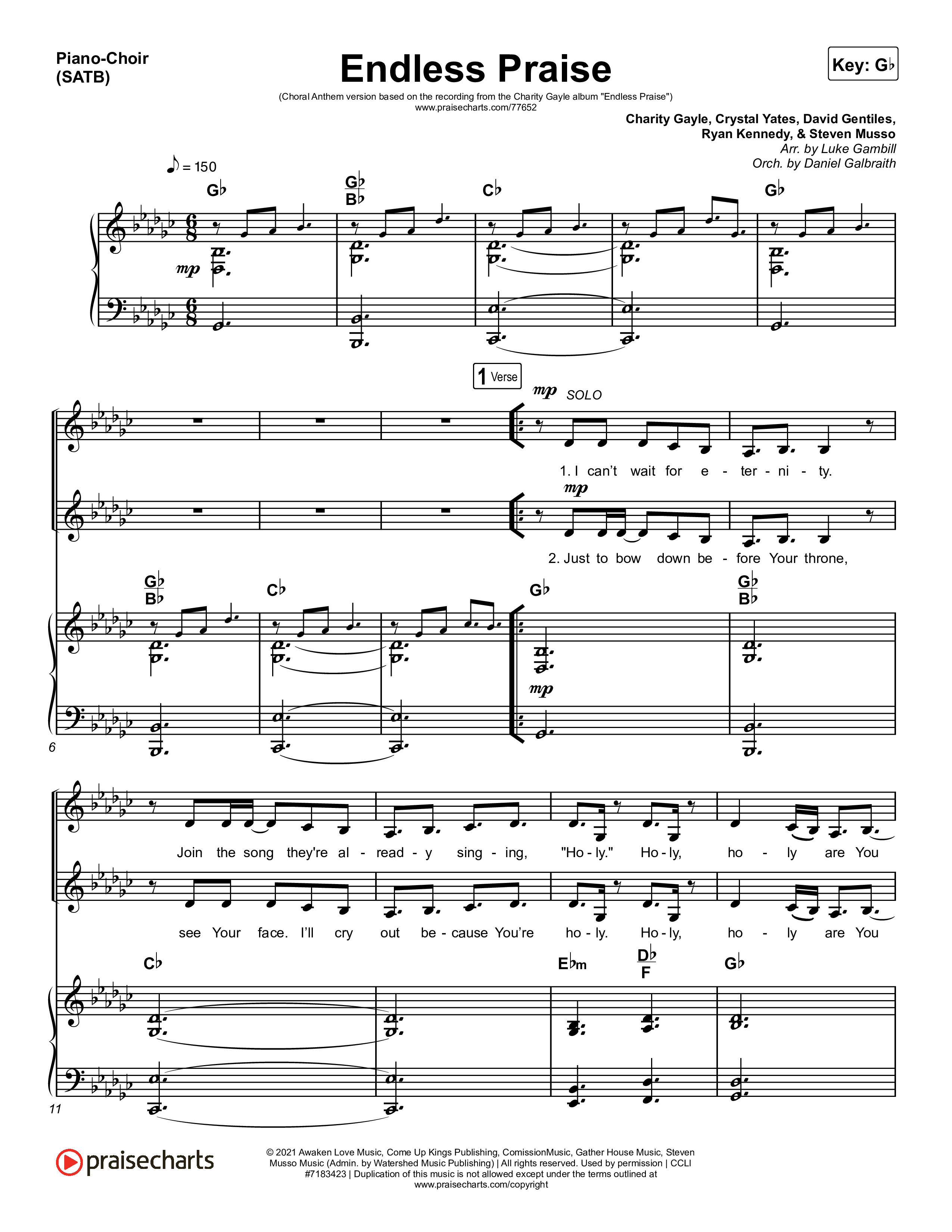 Endless Praise (Choral Anthem SATB) Piano/Vocal (SATB) (Arr. Luke Gambill / Charity Gayle)