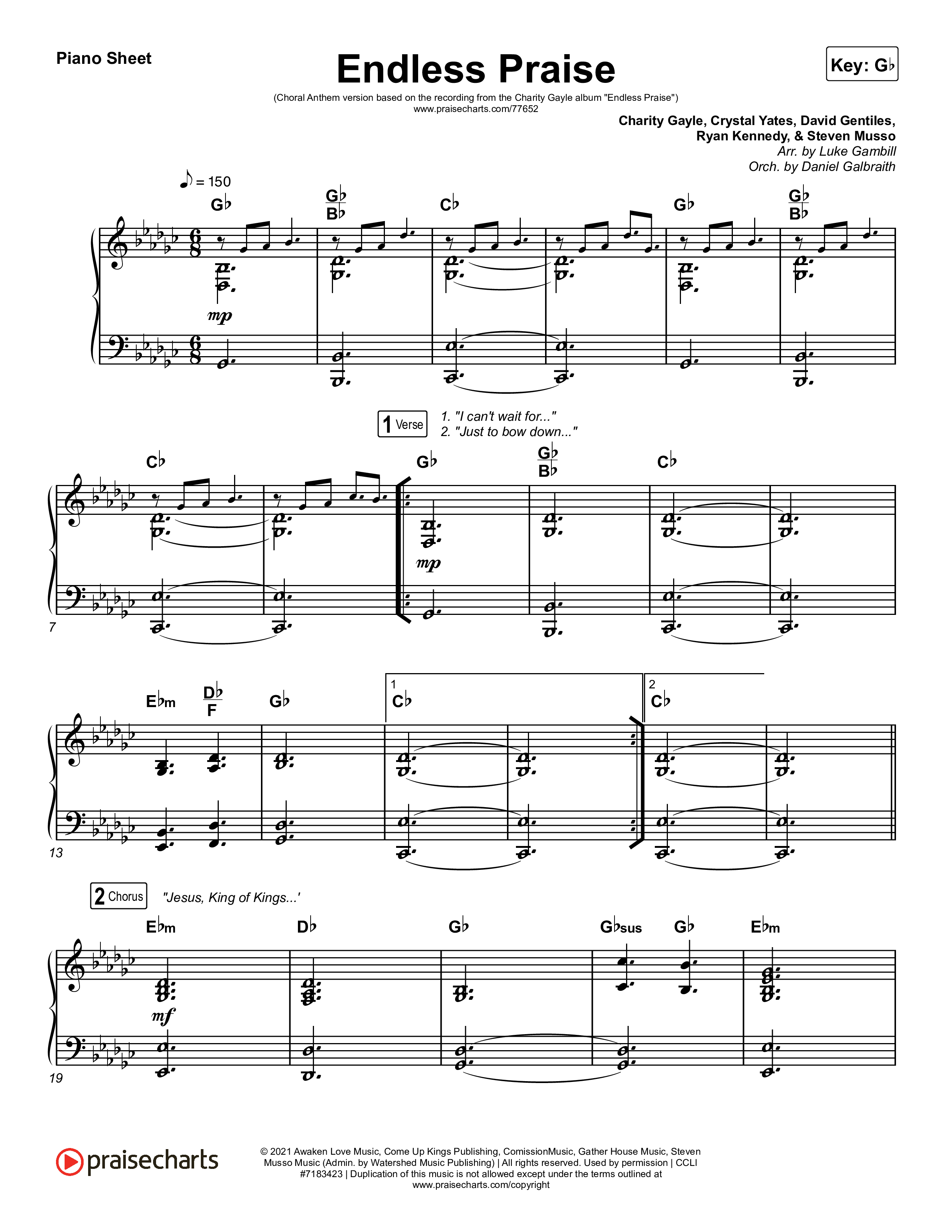 Endless Praise (Choral Anthem SATB) Piano Sheet (Arr. Luke Gambill / Charity Gayle)