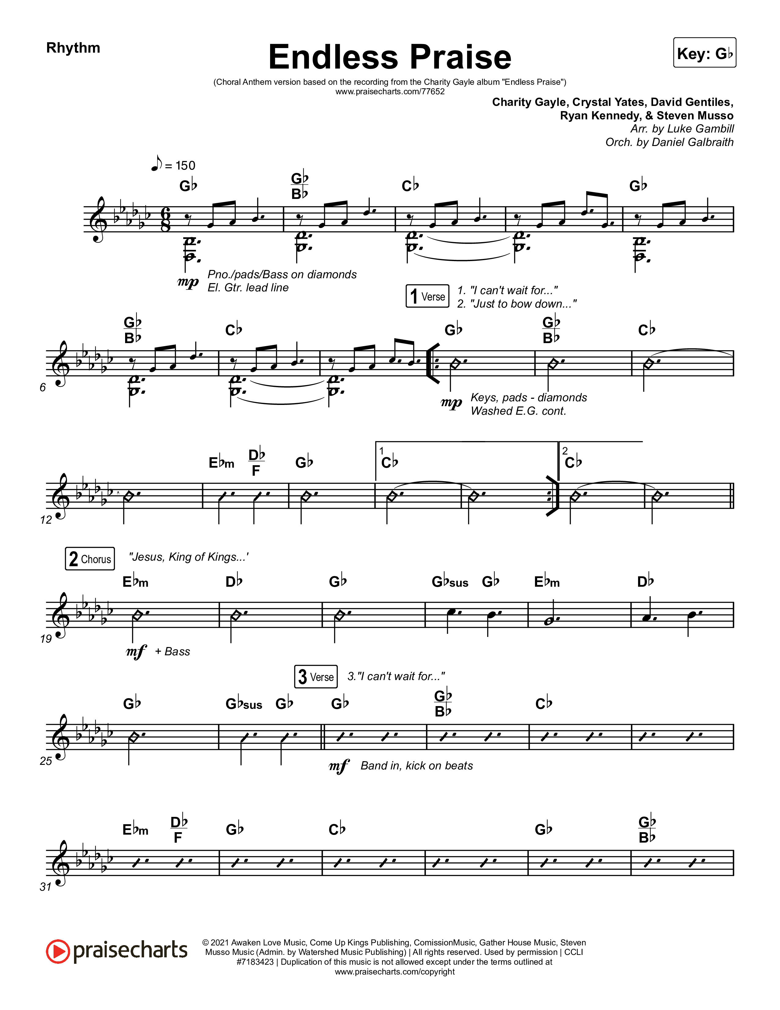 Endless Praise (Choral Anthem SATB) Rhythm Chart (Arr. Luke Gambill / Charity Gayle)