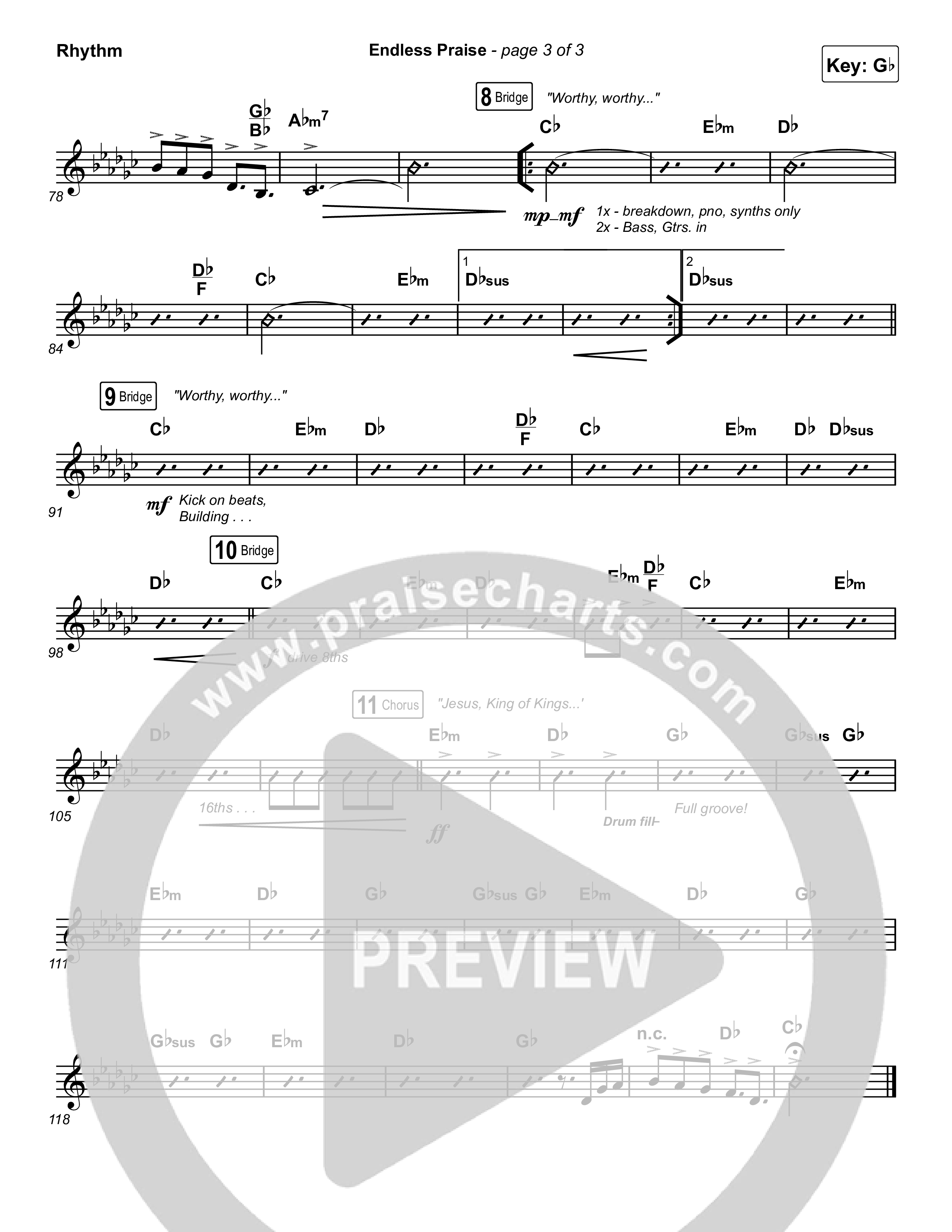 Endless Praise (Choral Anthem SATB) Rhythm Chart (Arr. Luke Gambill / Charity Gayle)
