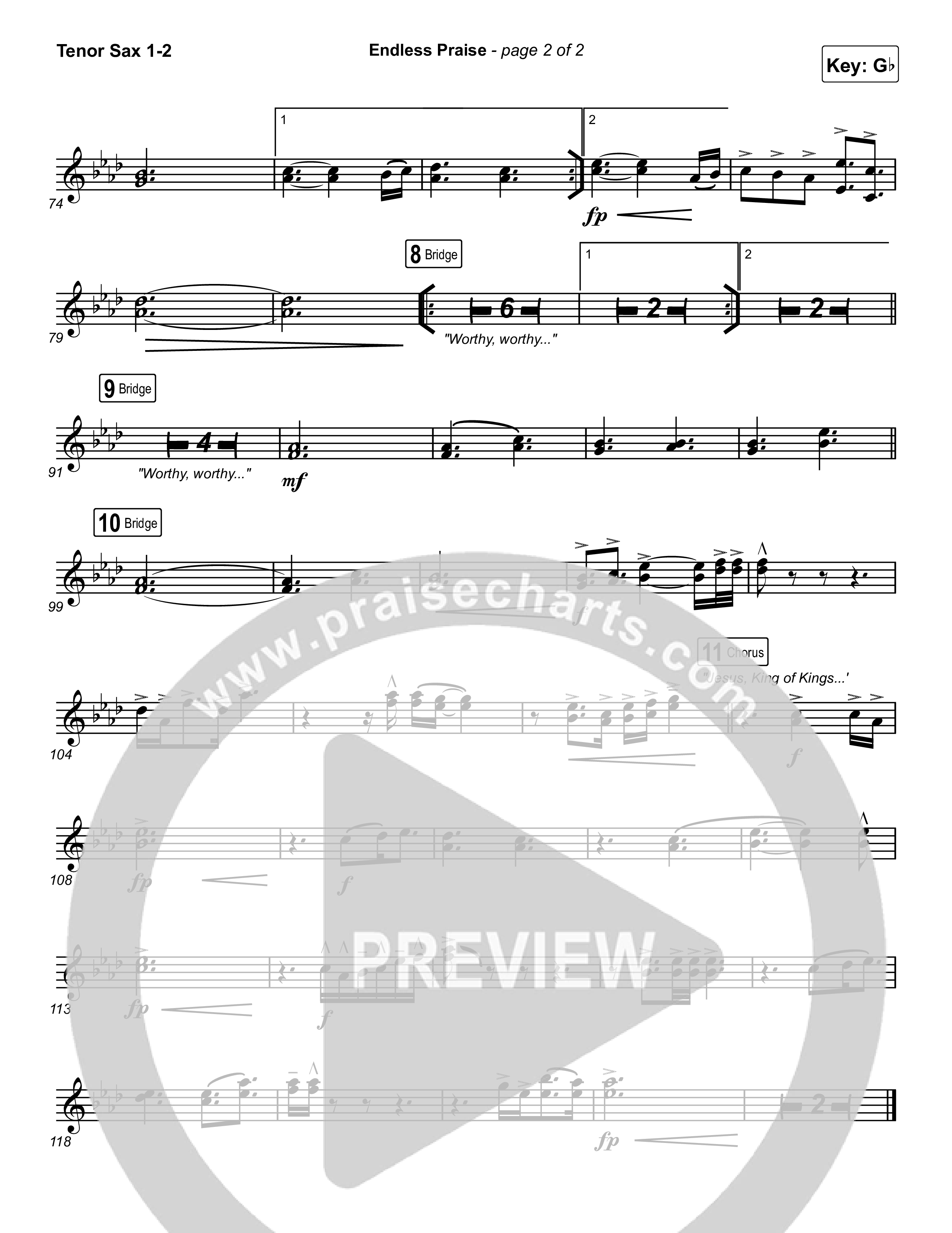 Endless Praise (Choral Anthem SATB) Tenor Sax 1,2 (Arr. Luke Gambill / Charity Gayle)