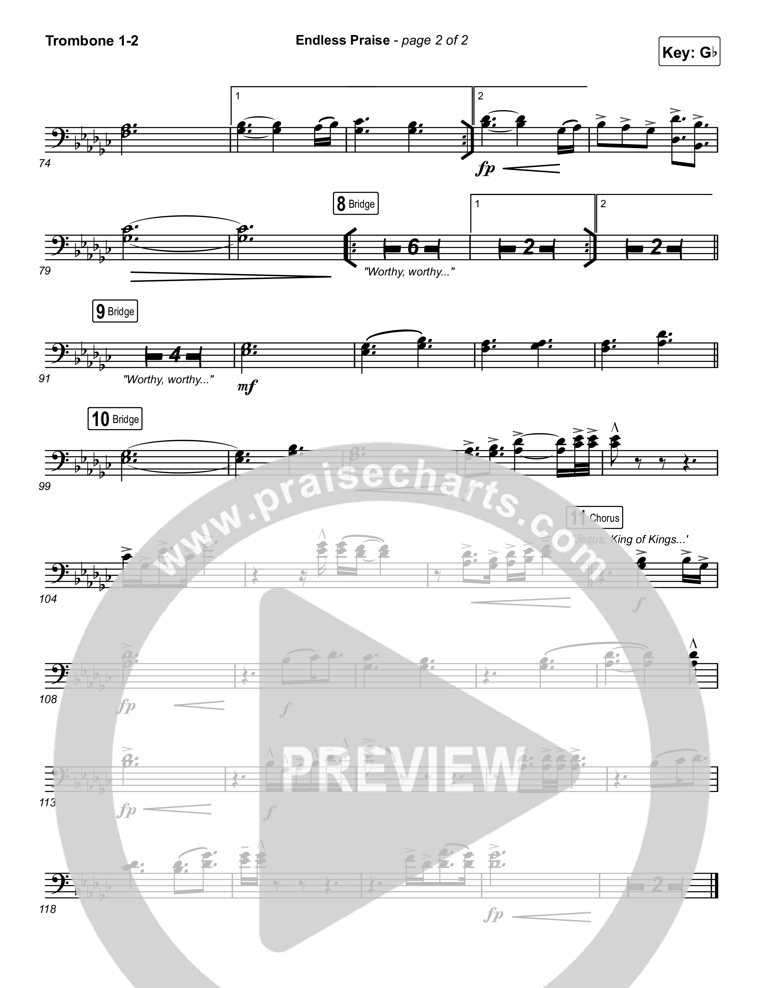 Endless Praise (Choral Anthem SATB) Trombone 1,2 (Arr. Luke Gambill / Charity Gayle)