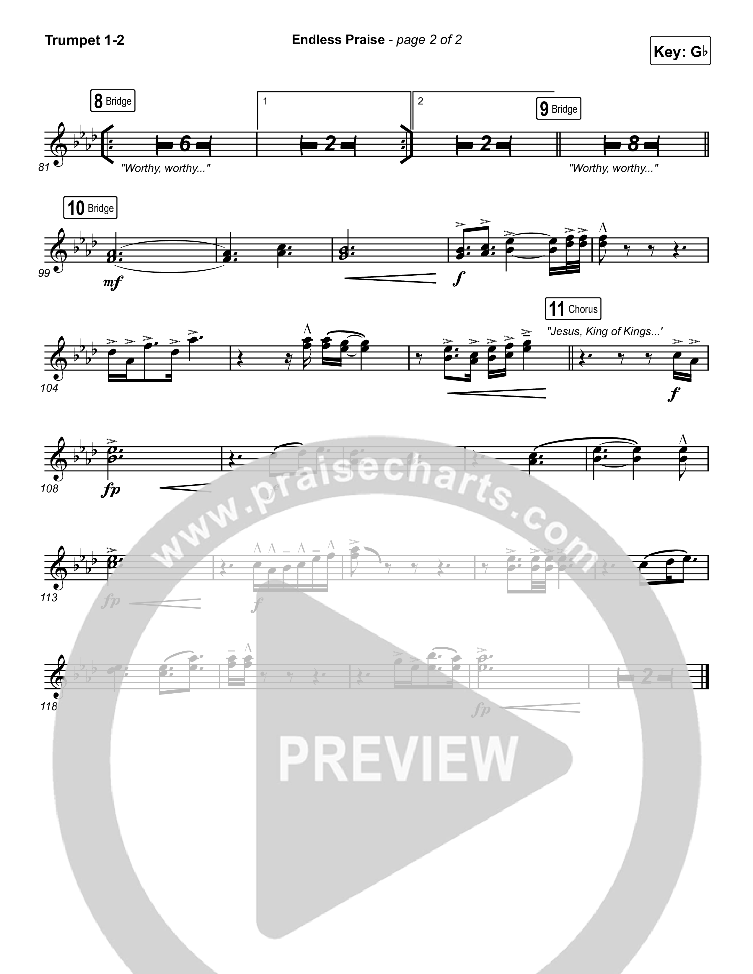 Endless Praise (Choral Anthem SATB) Trumpet 1,2 (Arr. Luke Gambill / Charity Gayle)