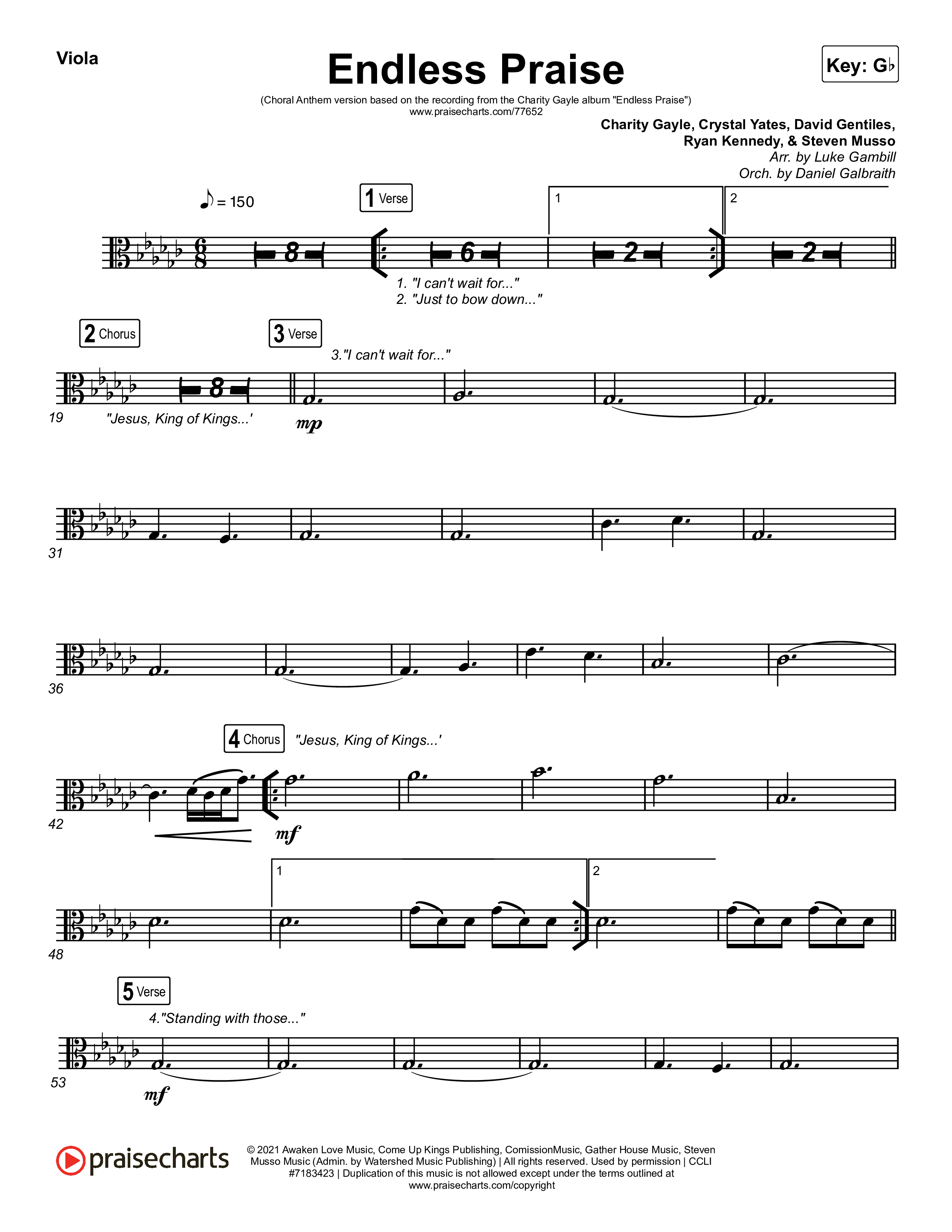 Endless Praise (Choral Anthem SATB) Viola (Arr. Luke Gambill / Charity Gayle)