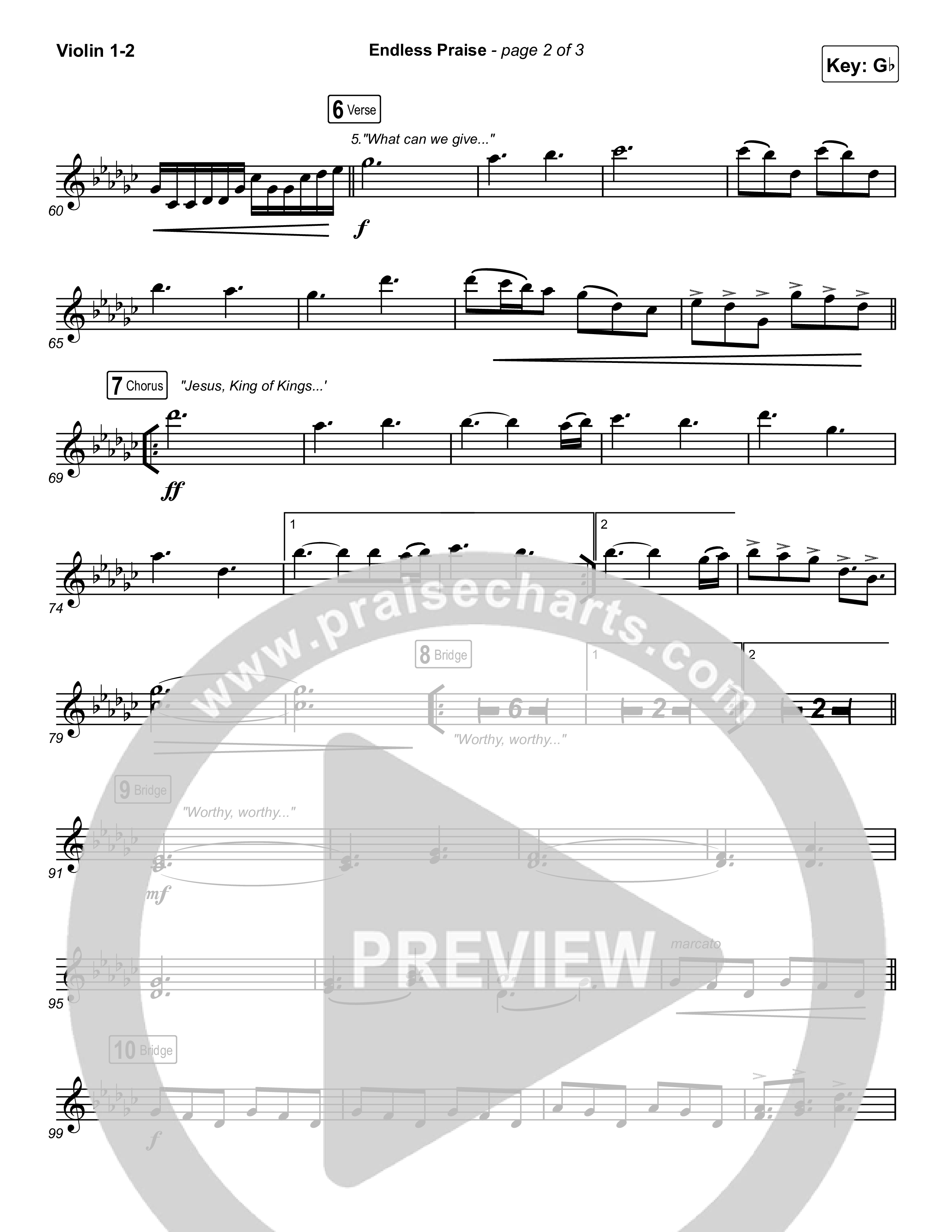 Endless Praise (Choral Anthem SATB) Violin 1,2 (Arr. Luke Gambill / Charity Gayle)