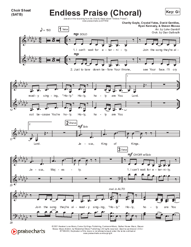 Endless Praise (Choral Anthem SATB) Choir Vocals (SATB) (Arr. Luke Gambill / Charity Gayle)