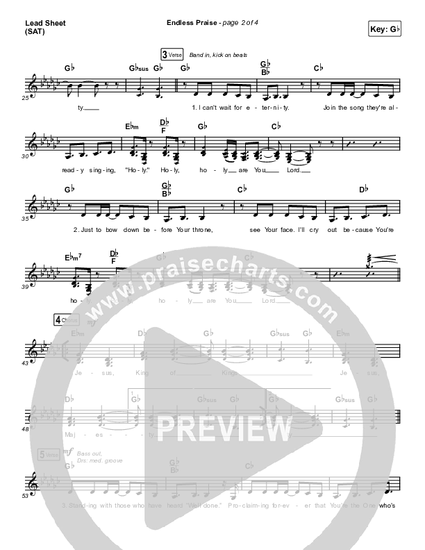 Endless Praise (Choral Anthem SATB) Lead Sheet (SAT) (Arr. Luke Gambill / Charity Gayle)